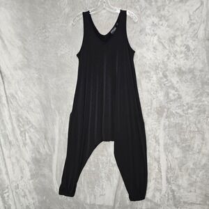 Black Harem Jumpsuit Romper Women M Petite Pockets Oversized Stretch Baggy Lagen
